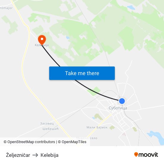 Željezničar to Kelebija map