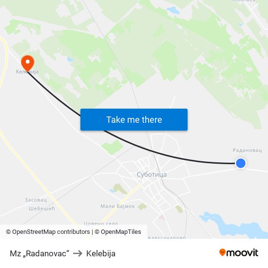 Mz „Radanovac“ to Kelebija map