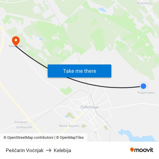 Peščarin Voćnjak to Kelebija map