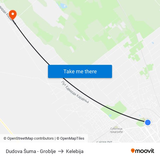 Dudova Šuma - Groblje to Kelebija map