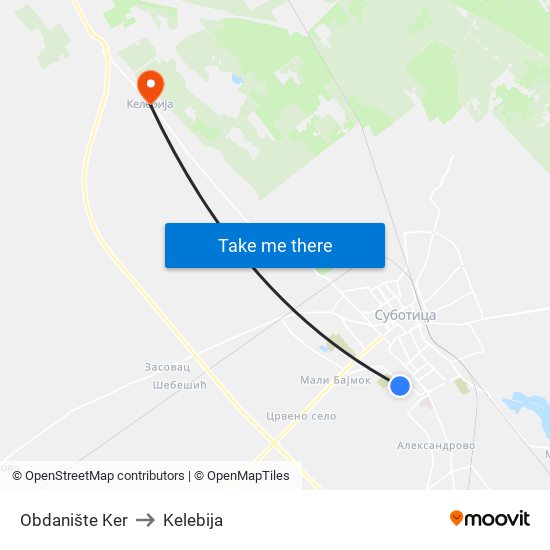 Obdanište Ker to Kelebija map