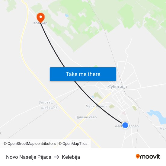 Novo Naselje Pijaca to Kelebija map