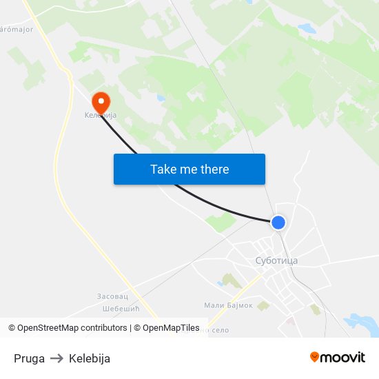 Pruga to Kelebija map