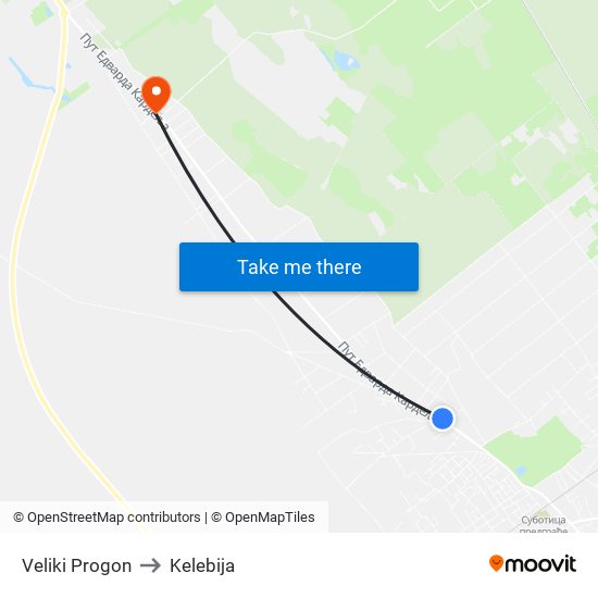 Veliki Progon to Kelebija map