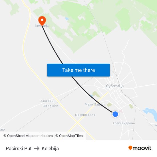 Pačirski Put to Kelebija map