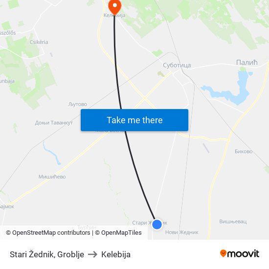 Stari Žednik, Groblje to Kelebija map