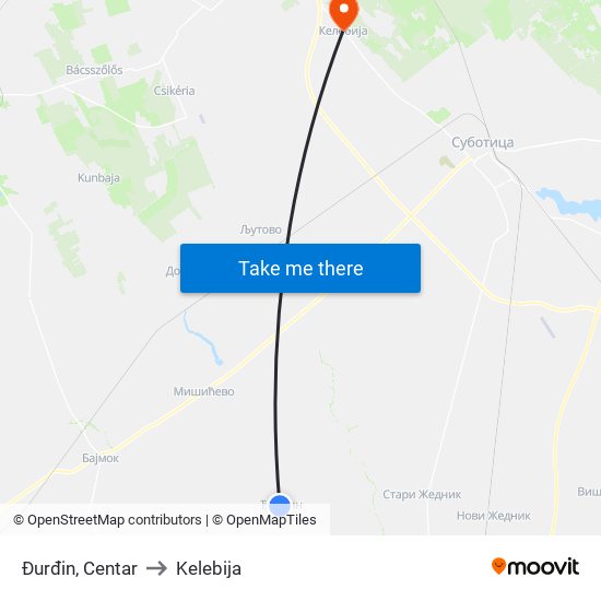 Đurđin, Centar to Kelebija map