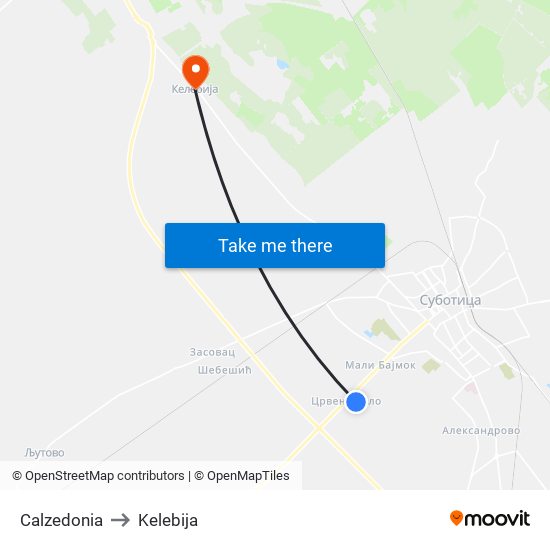 Calzedonia to Kelebija map