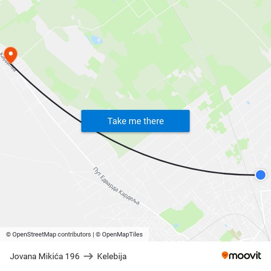 Jovana Mikića 196 to Kelebija map