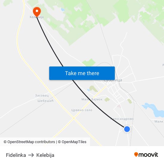 Fidelinka to Kelebija map