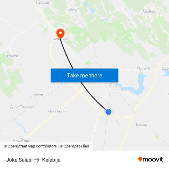 Joka Salaš to Kelebija map