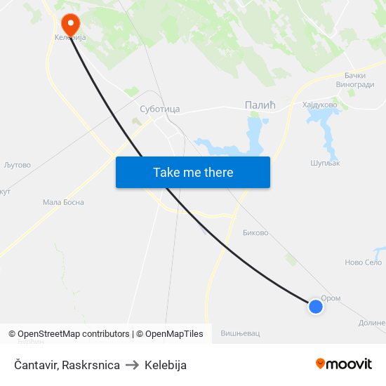 Čantavir, Raskrsnica to Kelebija map