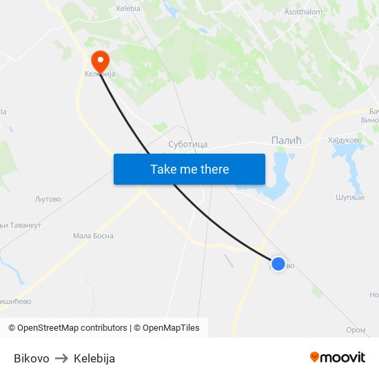 Bikovo to Kelebija map