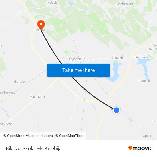 Bikovo, Škola to Kelebija map