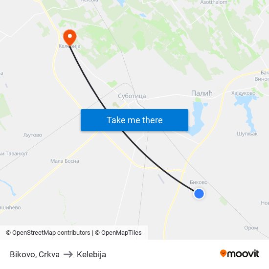 Bikovo, Crkva to Kelebija map