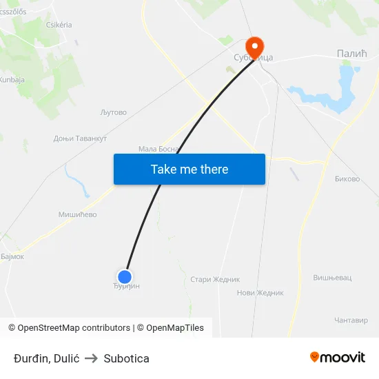 Đurđin, Dulić to Subotica map