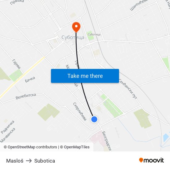 Masloš to Subotica map