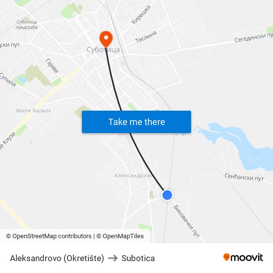 Aleksandrovo (Okretište) to Subotica map