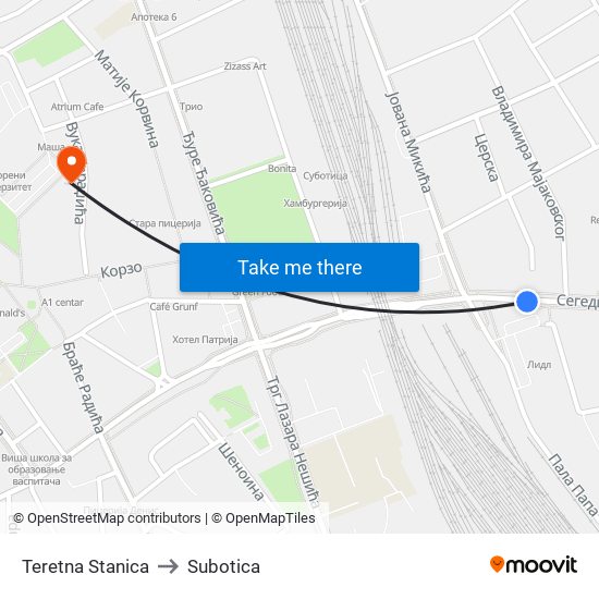Teretna Stanica to Subotica map