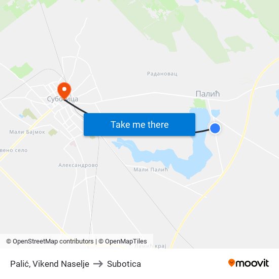 Palić, Vikend Naselje to Subotica map