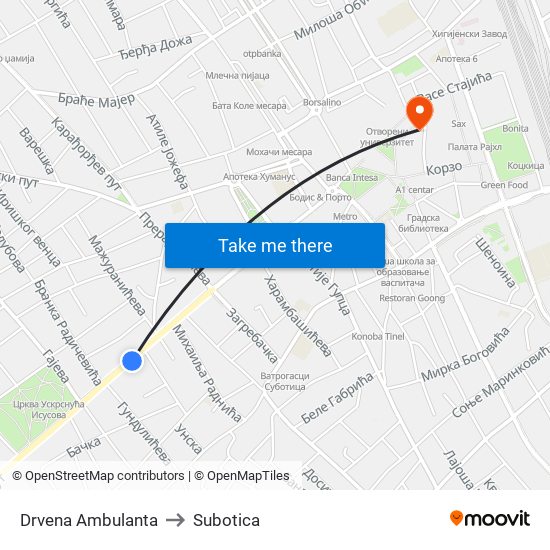 Drvena Ambulanta to Subotica map