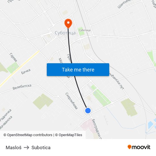 Masloš to Subotica map
