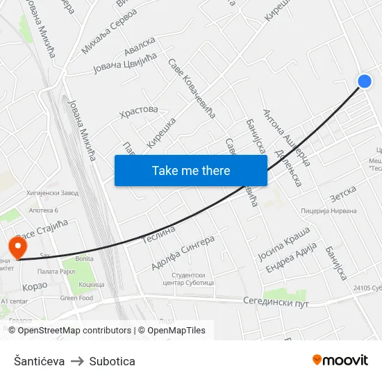 Santic Street to Subotica map