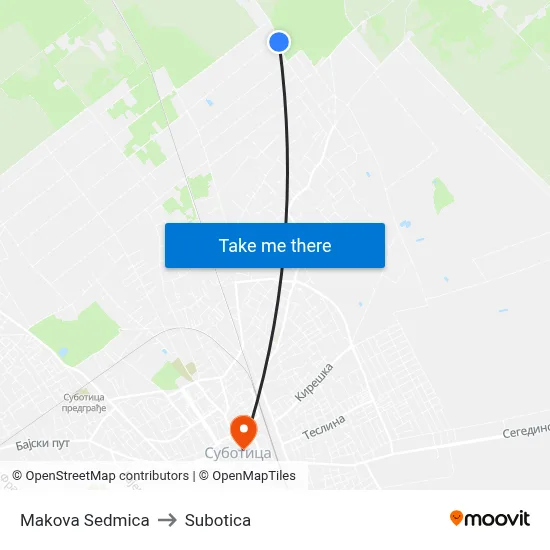 Makova Sedmica to Subotica map