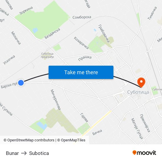 Bunar to Subotica map