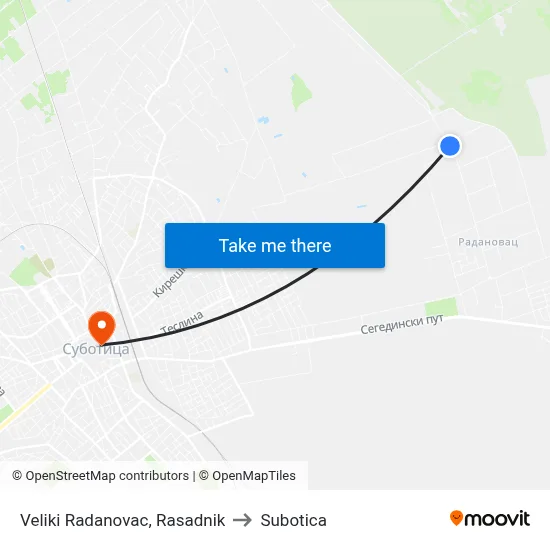 Veliki Radanovac, Rasadnik to Subotica map