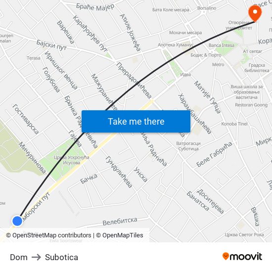 Dom to Subotica map