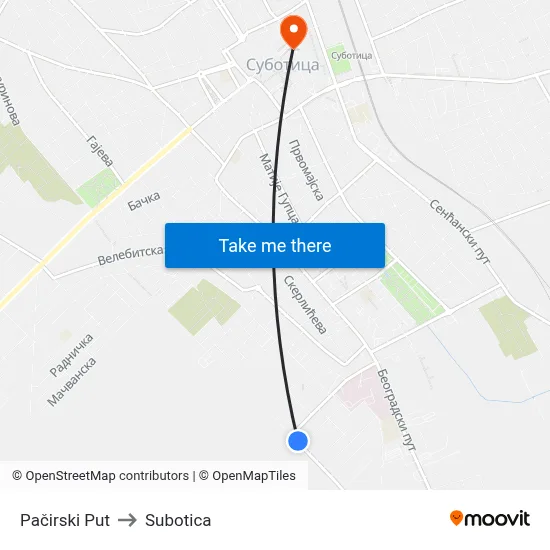 Pačirski Put to Subotica map