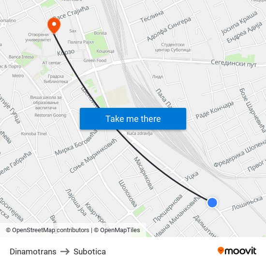 Dinamotrans to Subotica map