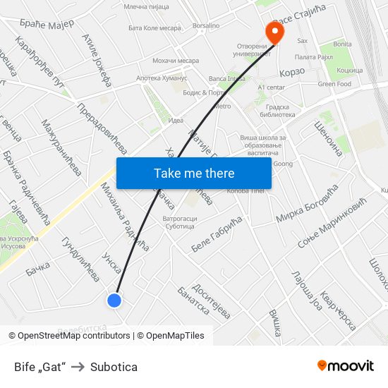 Bife „Gat“ to Subotica map