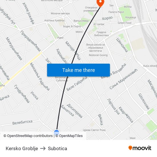 Kersko Groblje to Subotica map
