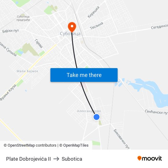 Plate Dobrojevića II to Subotica map