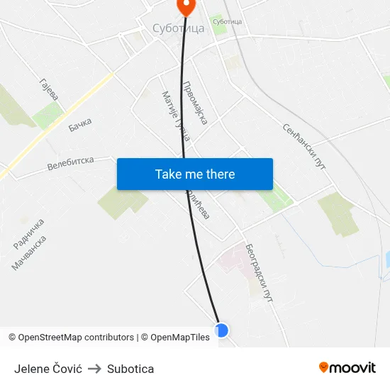 Jelene Čović to Subotica map