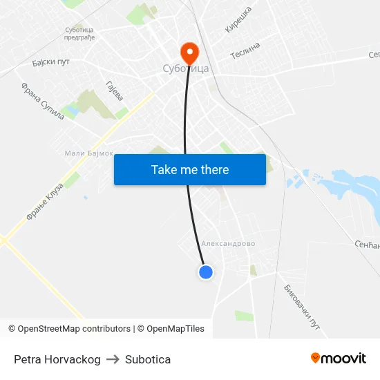 Petra Horvackog to Subotica map