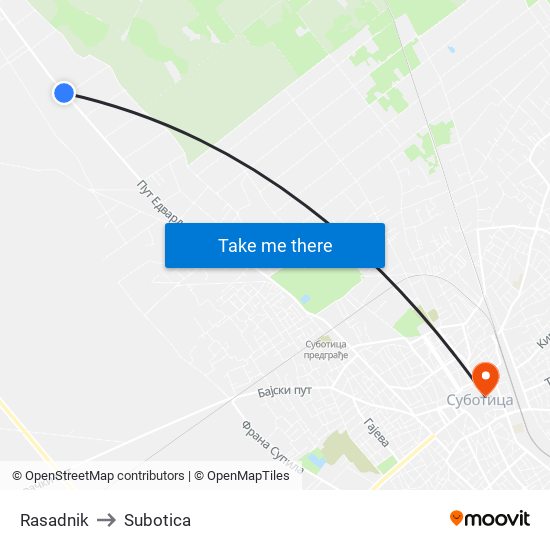 Rasadnik to Subotica map