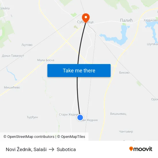 Novi Zednik, Farms to Subotica map