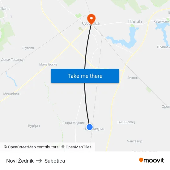 Novi Žednik to Subotica map