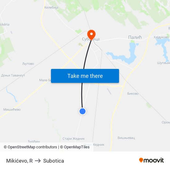 Mikićevo, R to Subotica map