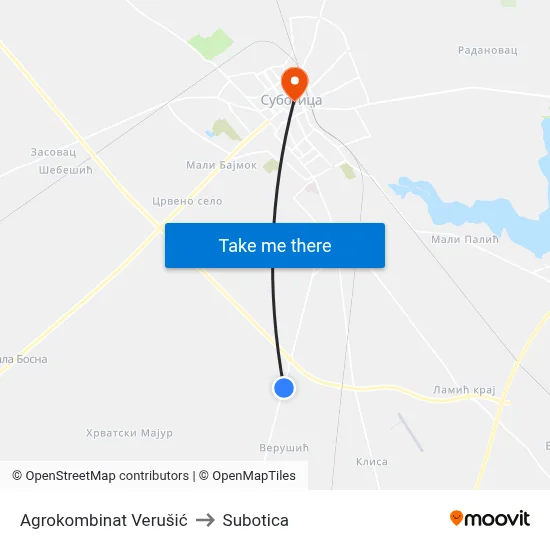 Agrokombinat Verusic to Subotica map