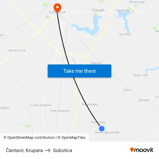 Čantavir, Krupara to Subotica map