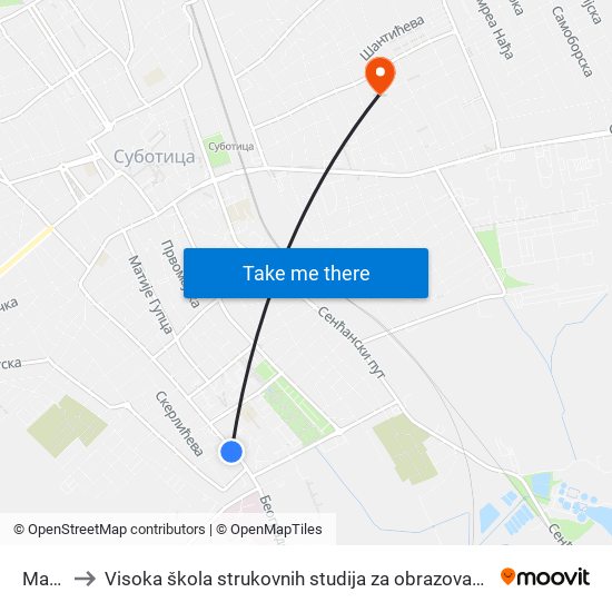 Masloš to Visoka škola strukovnih studija za obrazovanje vaspitača i trenera map