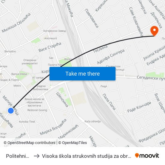 Politehnička Škola to Visoka škola strukovnih studija za obrazovanje vaspitača i trenera map