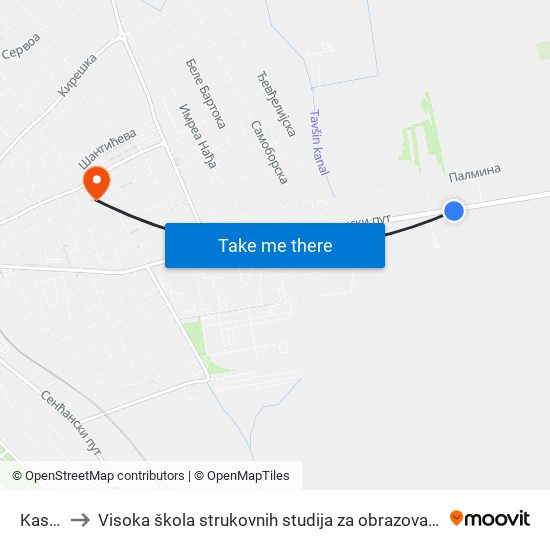 Kasarna to Visoka škola strukovnih studija za obrazovanje vaspitača i trenera map