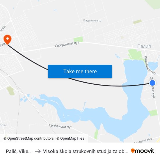 Palić, Vikend Naselje to Visoka škola strukovnih studija za obrazovanje vaspitača i trenera map