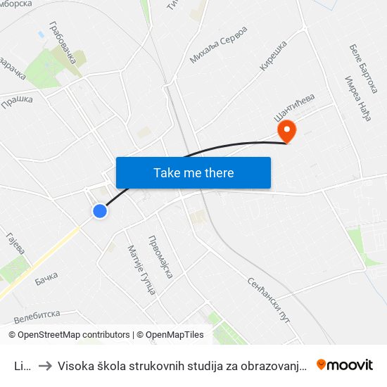 Lifka to Visoka škola strukovnih studija za obrazovanje vaspitača i trenera map