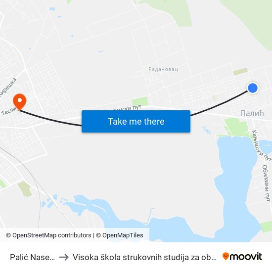 Palić Naselje, Pulska to Visoka škola strukovnih studija za obrazovanje vaspitača i trenera map